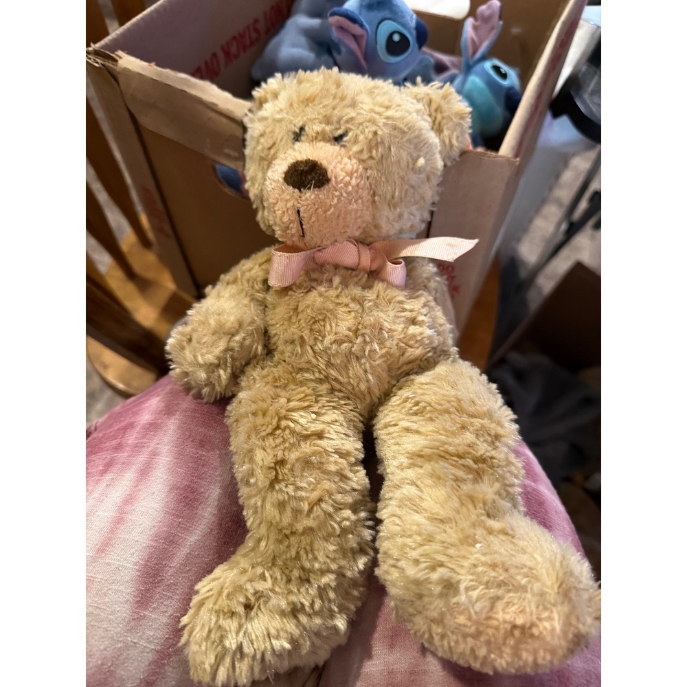 Vintage Carters Classics Prestige Tan Shaggy Teddy Bear Pink Bow Plush 15383